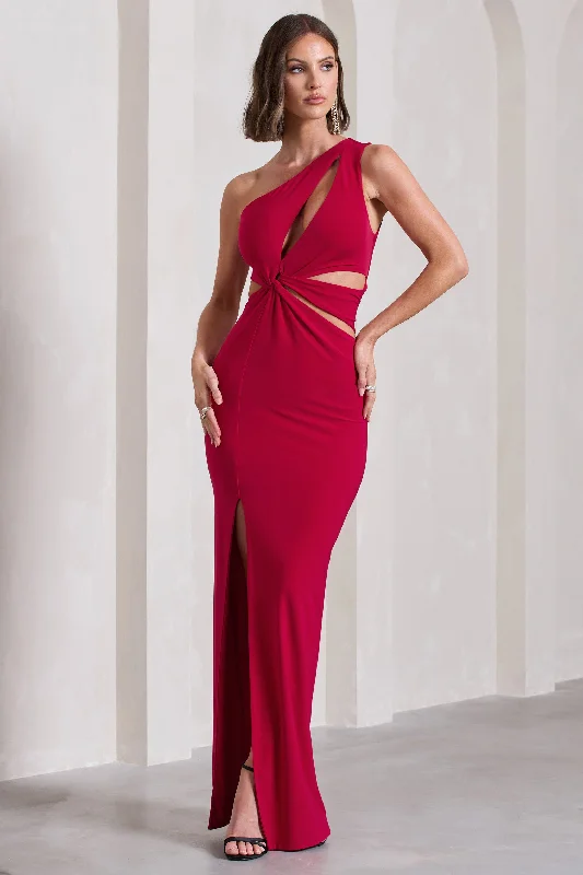 Emmy | Red One Shoulder Cut-Out Split Maxi Dress