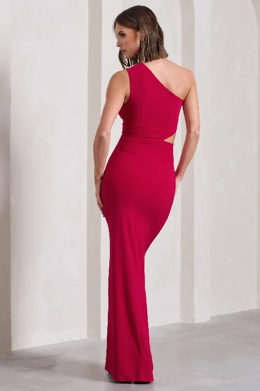 Emmy | Red One Shoulder Cut-Out Split Maxi Dress