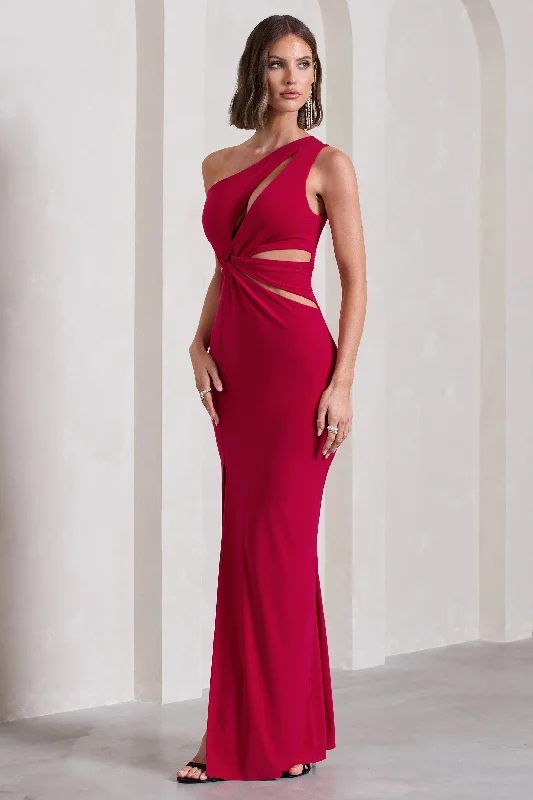 Emmy | Red One Shoulder Cut-Out Split Maxi Dress