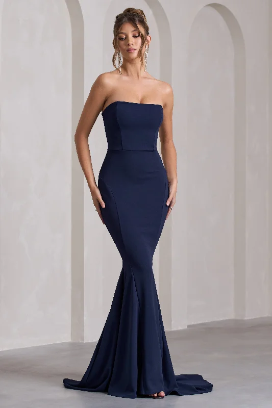 Impress Me | Navy Strapless Bandeau Fishtail Maxi Dress