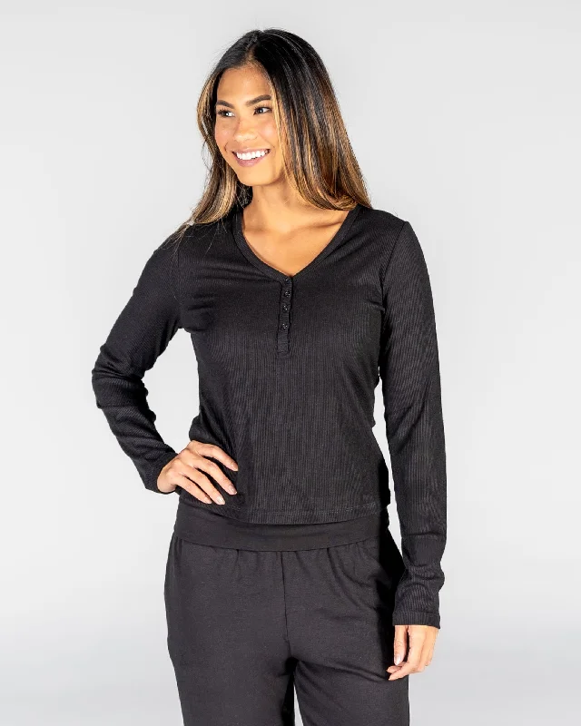 Serenity Long Sleeve Henley - Black