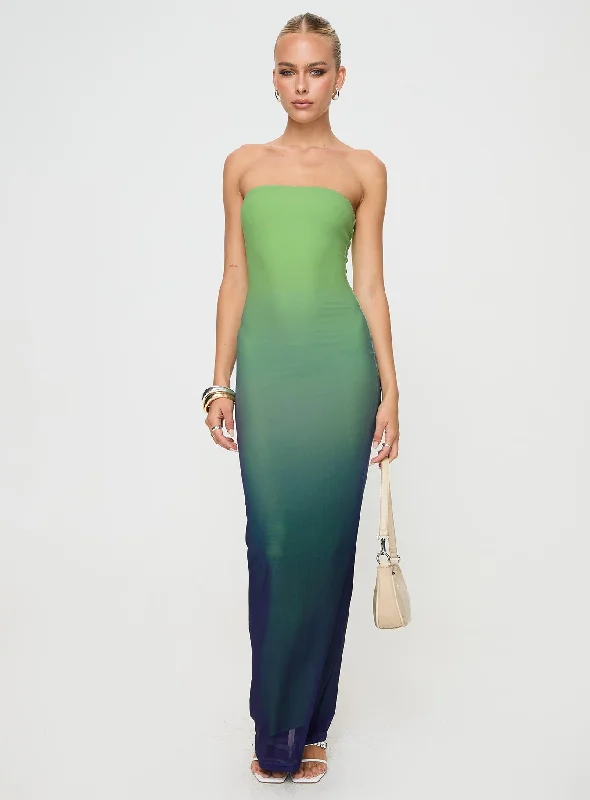 Stolen Love Strapless Maxi Dress Blue / Green Ombre Tall