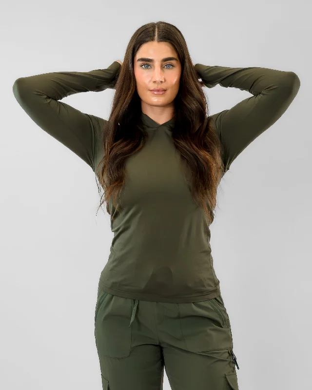 Tempo Open Back Hoodie - Dark Olive - FINAL SALE