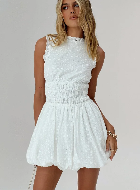 Vittoria Bubble Hem Mini Dress White