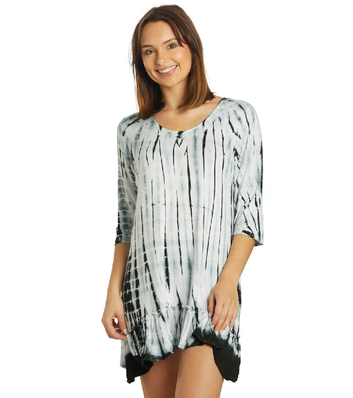 Yak & Yeti Boho Style Ruffled Tie Dye Tunic Black