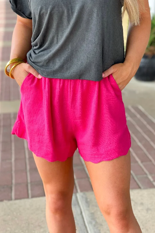 Hot Pink Scallop Hem Shorts