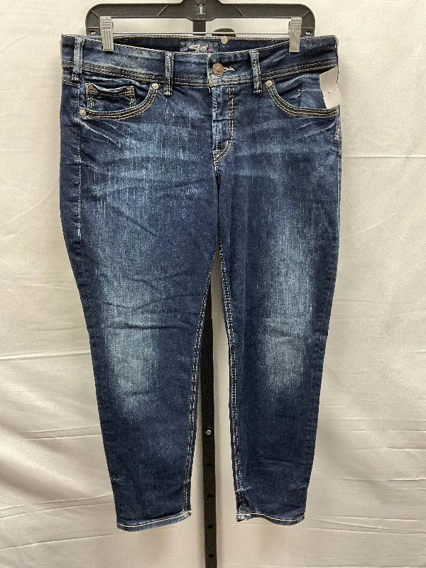 Blue Denim Jeans Cropped Silver, Size 16