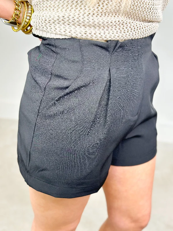 Black Pleated Dress Shorts