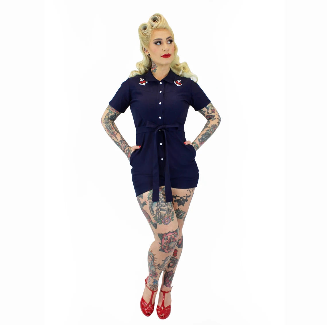 Nautical Anchor Navy Romper With Belt #NNR