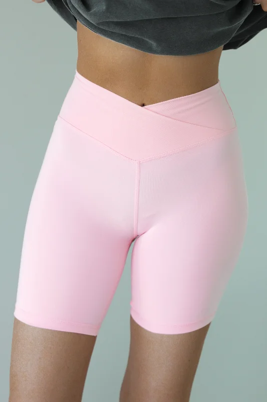 Taking Flight Cross Front Biker Shorts: Candy Pink