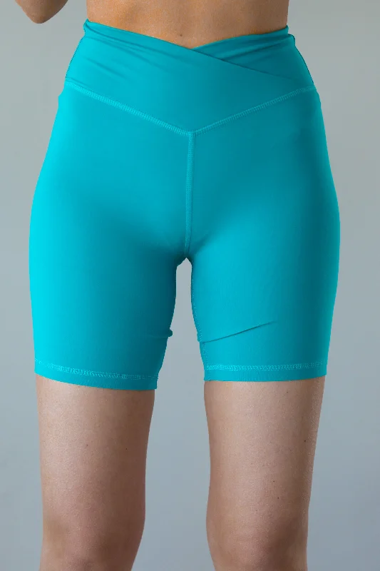 Taking Flight Cross Front Biker Shorts: Teal