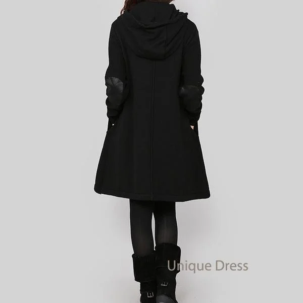 Black Hooded women spring sweater coat cardigan