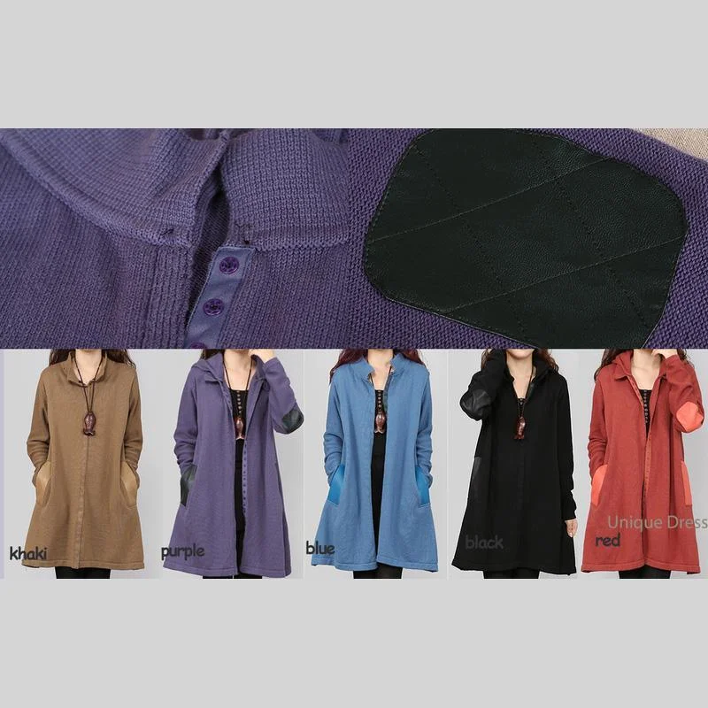 Black Hooded women spring sweater coat cardigan