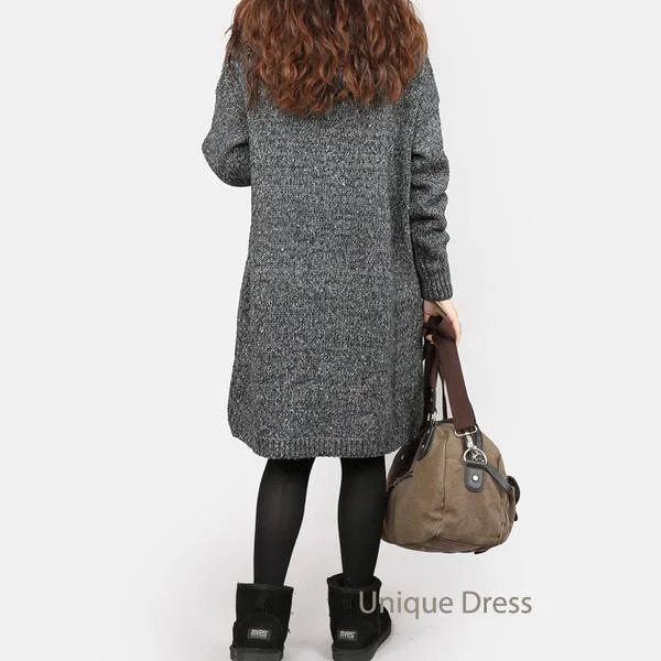 Blue women long cardigan knit coat