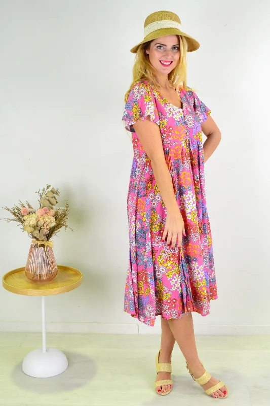 Bouquet Flutter Sleeve Shift Dress Tunic