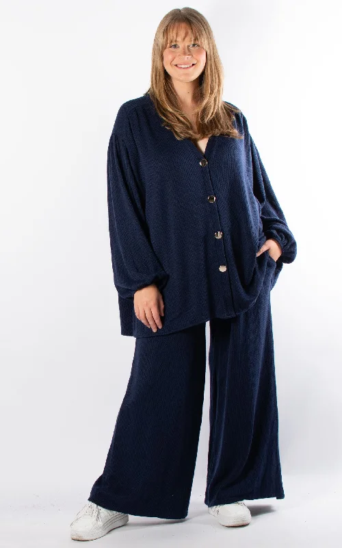 Button Cardigan Lounge Set | Navy