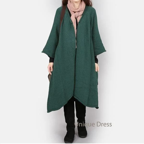 Dark green women knit cardigan coat