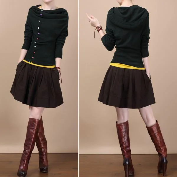 Dark green Woolen sweater with buttons