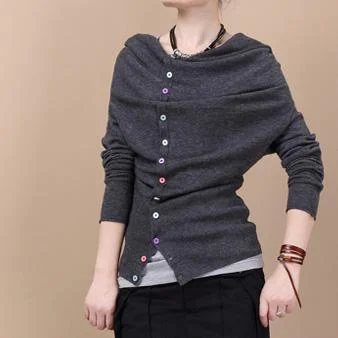 Gray Side buttons sweater woolen top