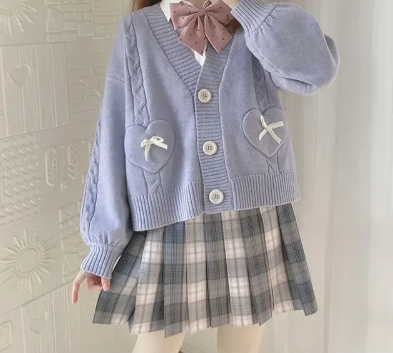 Heart Ribbon Button Up Cardigan (3 Colors)