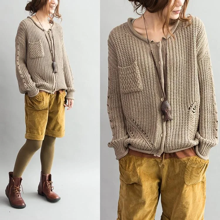 Khaki shirt cotton knit cardigan oversized sweaters pullover