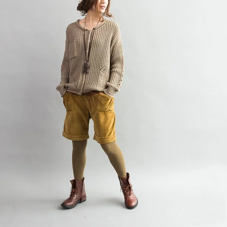 Khaki shirt cotton knit cardigan oversized sweaters pullover