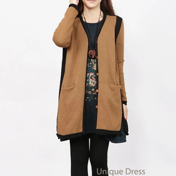 Khaki women sweater coat cardigan