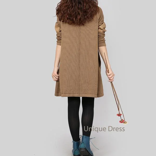 Khaki women sweater coat hooded cardigan