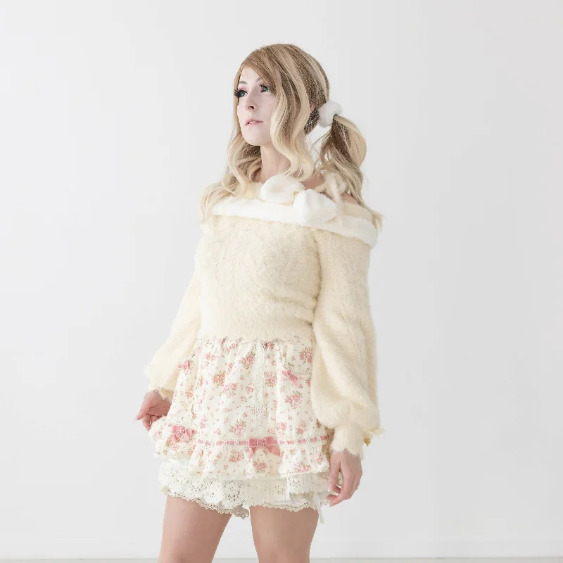 Lilia & Lace Bunny Ear Knit Sweater with Engraved Heart Charms (Cream)