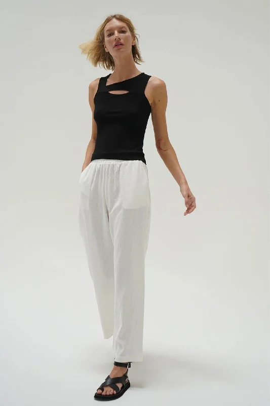 LNA | Declan Linen Elastic Waist Pant - White