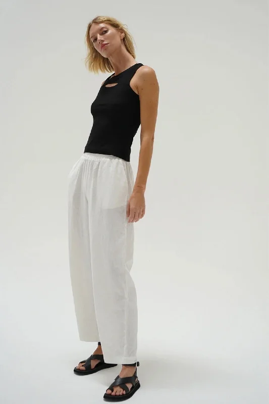 LNA | Declan Linen Elastic Waist Pant - White