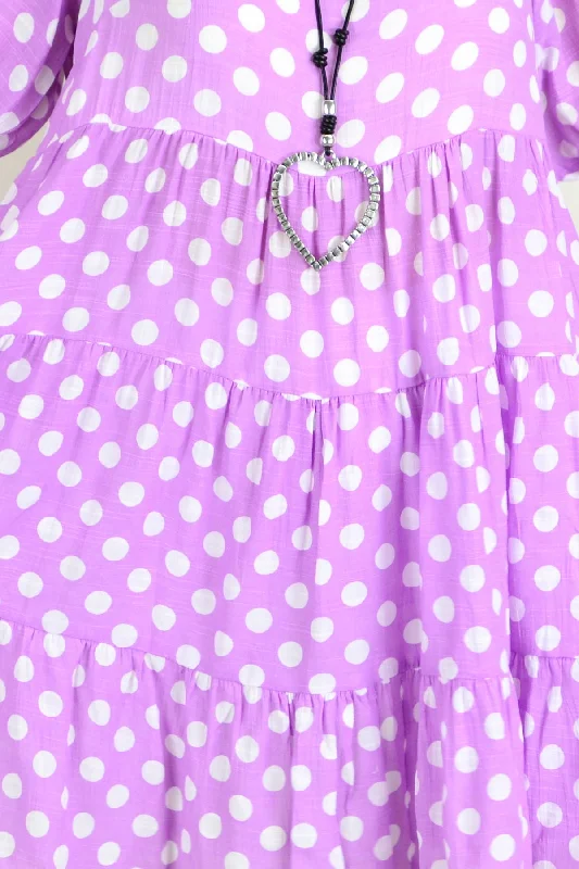 Mauve Polka Dot Puff Sleeves Tunics Dress