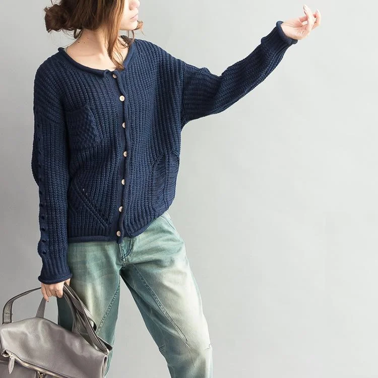 Navy sweaters knitted cardigan coat short knitted jacket