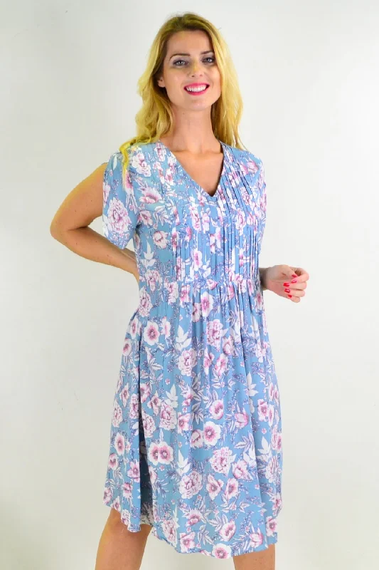 Light Blue Carnation flower Shift Dress Tunic