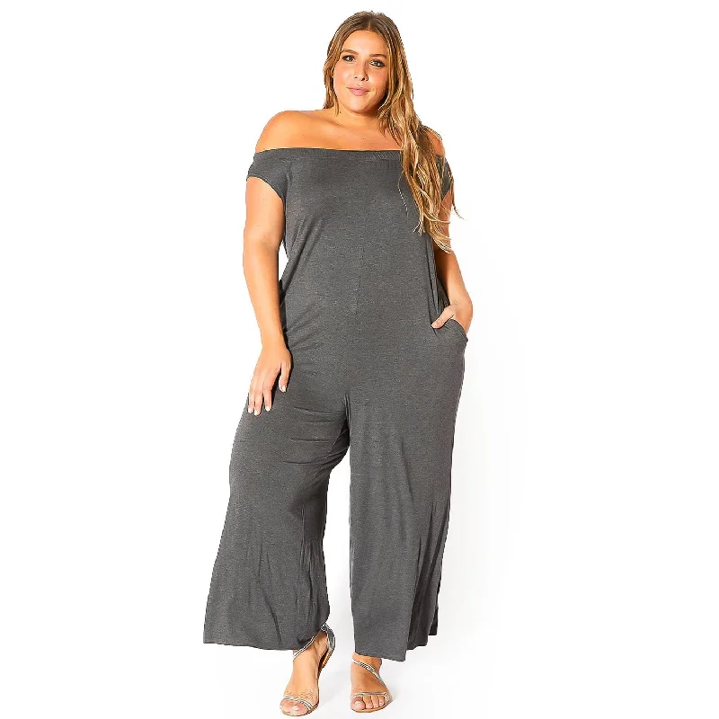 Plus Size Off Shoulder Wide Leg Jumpsuit