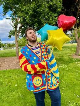 Primary Colored Clown Cardigan