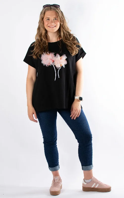 Sweat T-Shirt | Flower | Black