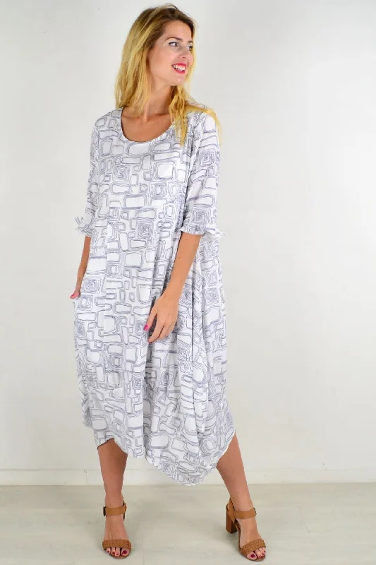 White Block Bubble Tunic Dress