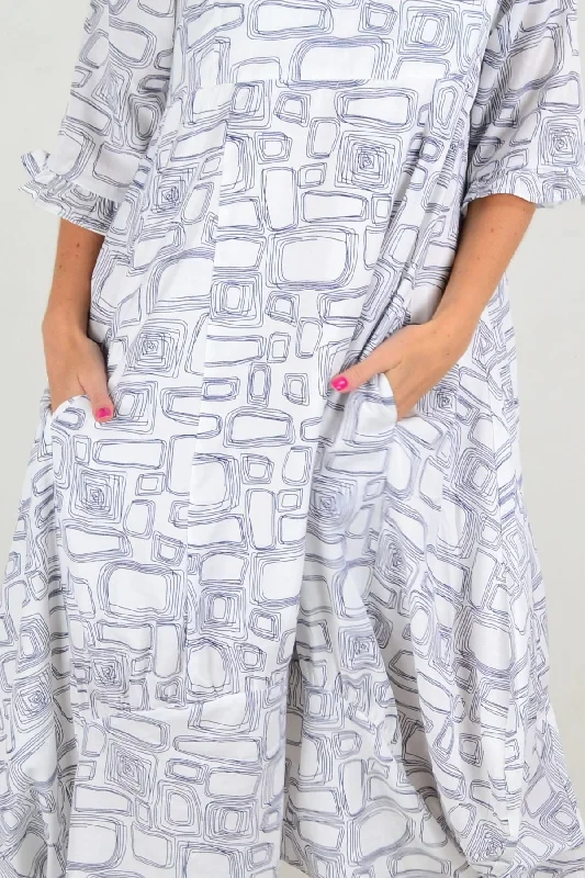 White Block Bubble Tunic Dress