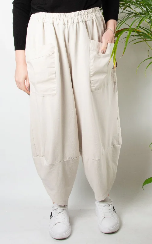 Wide Leg Sweat Pocket Trouser | Beige