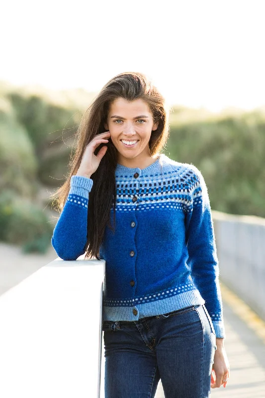 Womens Building Blocks Fair isle Cardigan - Blue