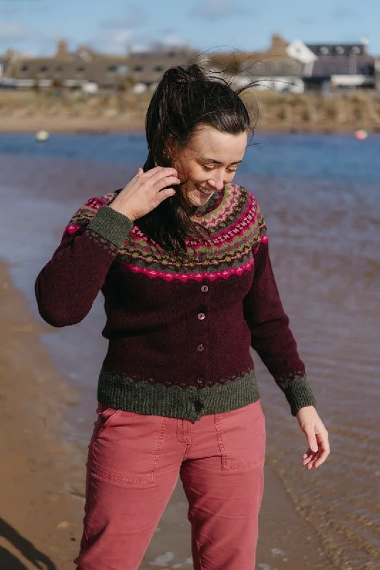 Womens Crathie Fair isle Cardigan - Burgundy