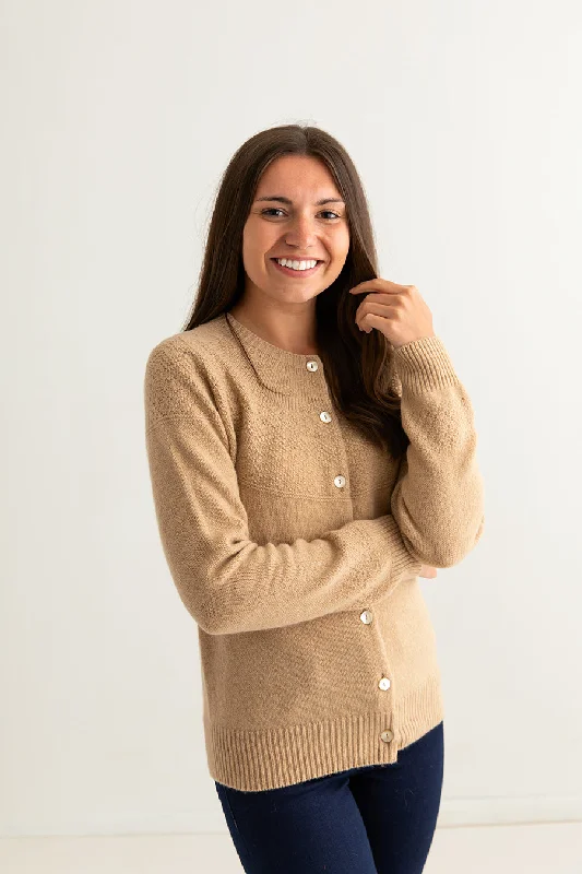 Womens Geelong Superfine Lambswool Gansey Cardigan - Camel