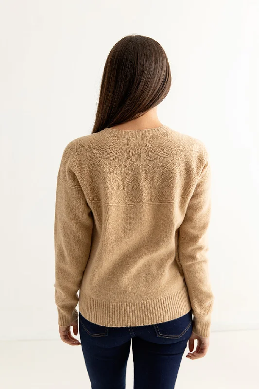 Womens Geelong Superfine Lambswool Gansey Cardigan - Camel