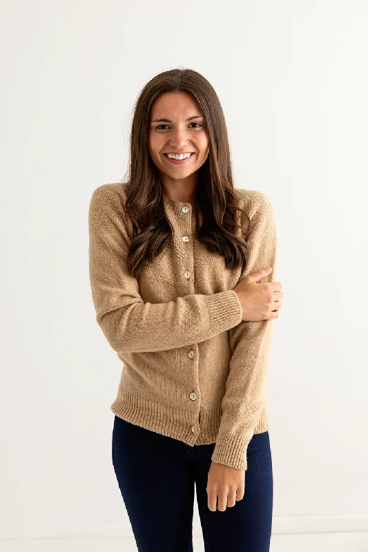 Womens Geelong Superfine Lambswool Gansey Cardigan - Camel