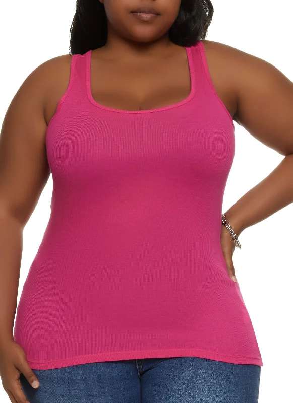 Plus Size Ribbed Knit Racerback Tank Top