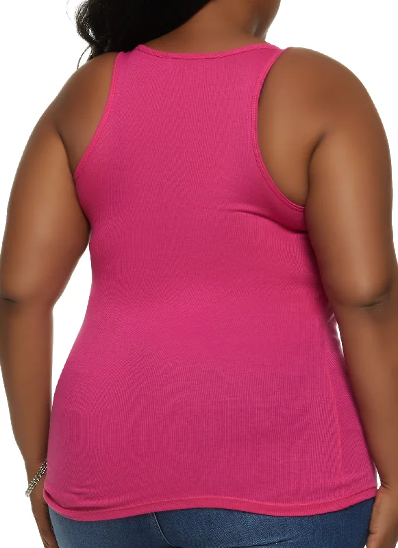 Plus Size Ribbed Knit Racerback Tank Top