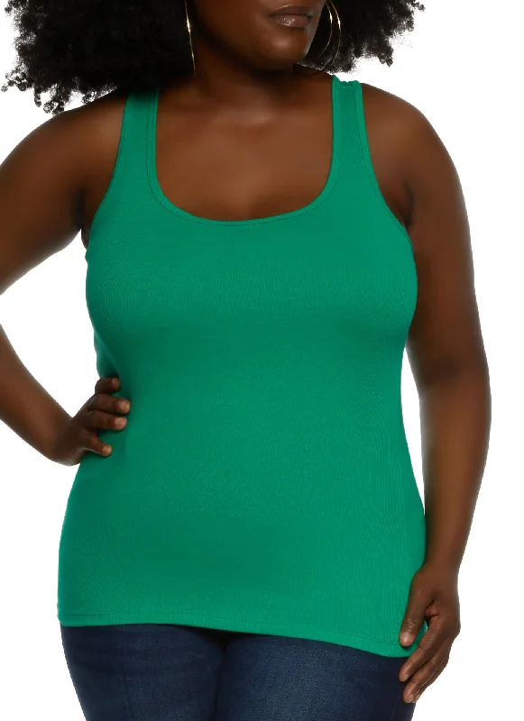 Plus Size Ribbed Knit Racerback Tank Top