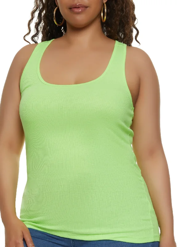 Plus Size Ribbed Knit Racerback Tank Top