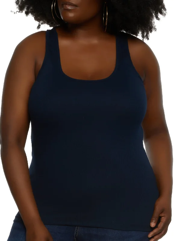 Plus Size Ribbed Knit Racerback Tank Top